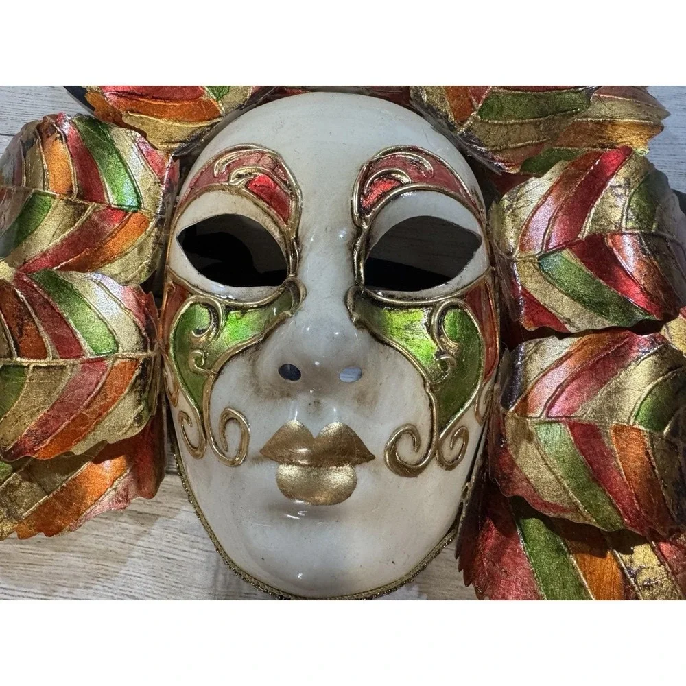 Vintage Hand Painted Masquerade Venetian Mask Original Venezia Italy Fall Color